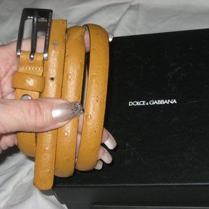 DOLCE & GABBANA LEATHER BELT TAN ANIMAL TEXTURE MOTIF & BOX